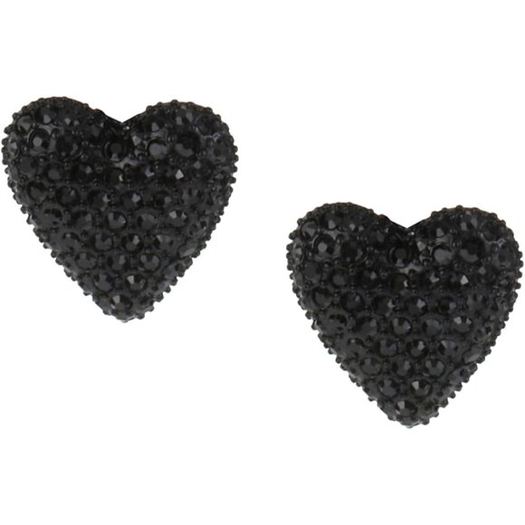 Betsey Johnson Heart Black Stone Gold-tone Metal Stud Earrings 0.5in Fun Edgy St